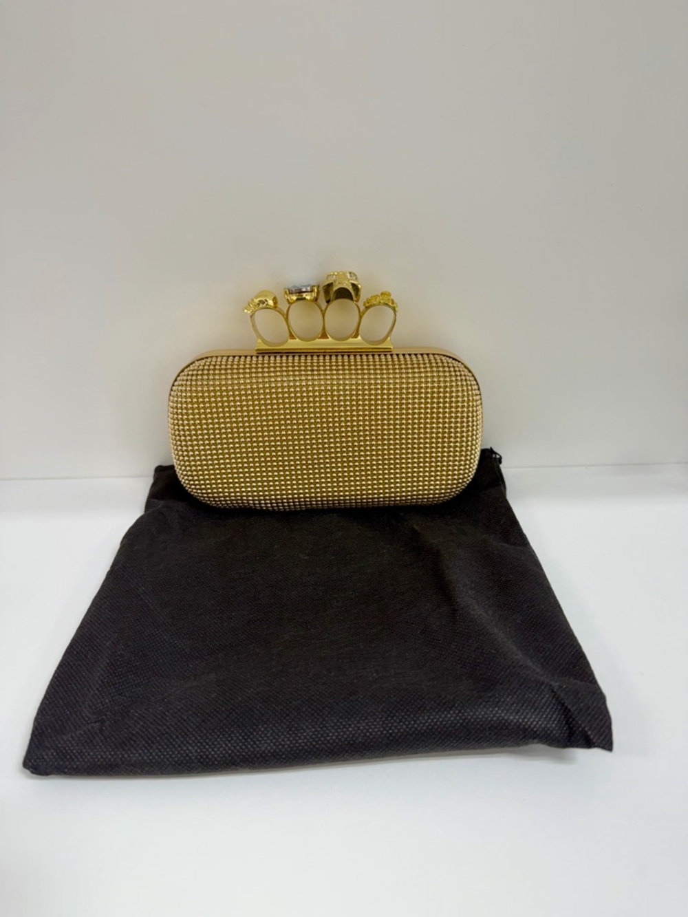 Gold Rhinestone Skull Knuckle Clutch Bag | Statement Evening Bag | NWOT - Picture 8 of 11